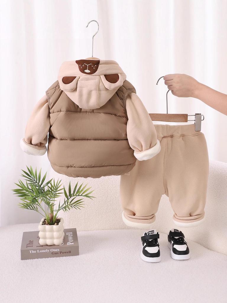 2025 Children's Cotton Fleece-Lined Three-Piece Set – Fashionable Winter Vest and Outfit for Boys