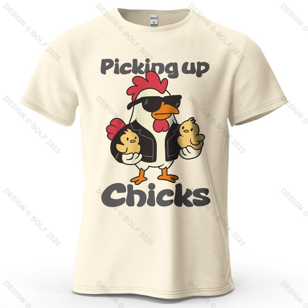 

Picking Up Chicks Printed Men s T-Shirt 100% Cotton Oversized Animals Cut Graphic Tees for Women Tops Tees Casual Streetwear 4XL