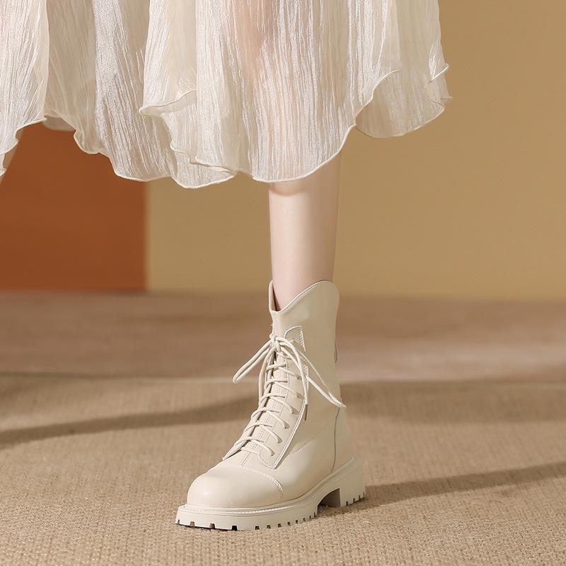 Martin boots women's autumn and winter new leather short boots women's platform boots women's lace-up soft leather short boots