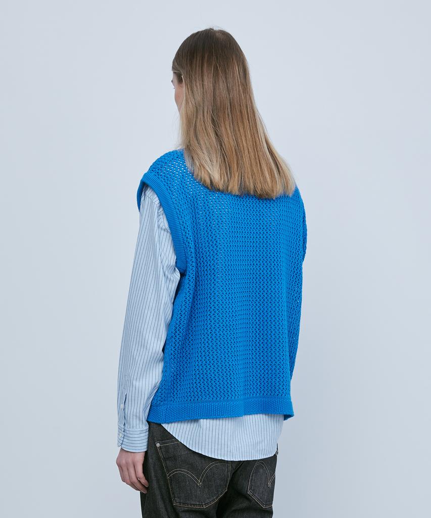 Knitted Net Round Vest Blue