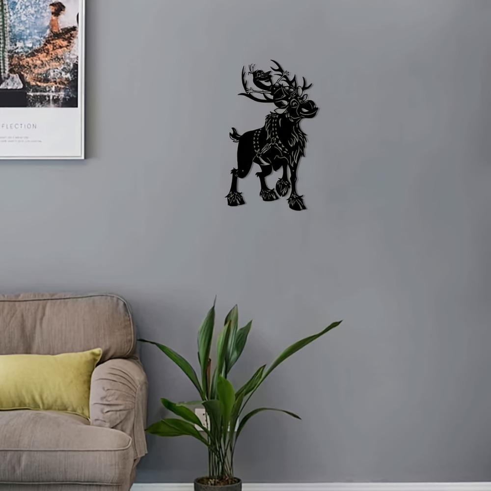 Rustic Deer Metal Wall Sculpture Wrought Iron Stag Antlers Outdoor Decor for Living Room Bedroom Garden Patio Modern Farmhouse