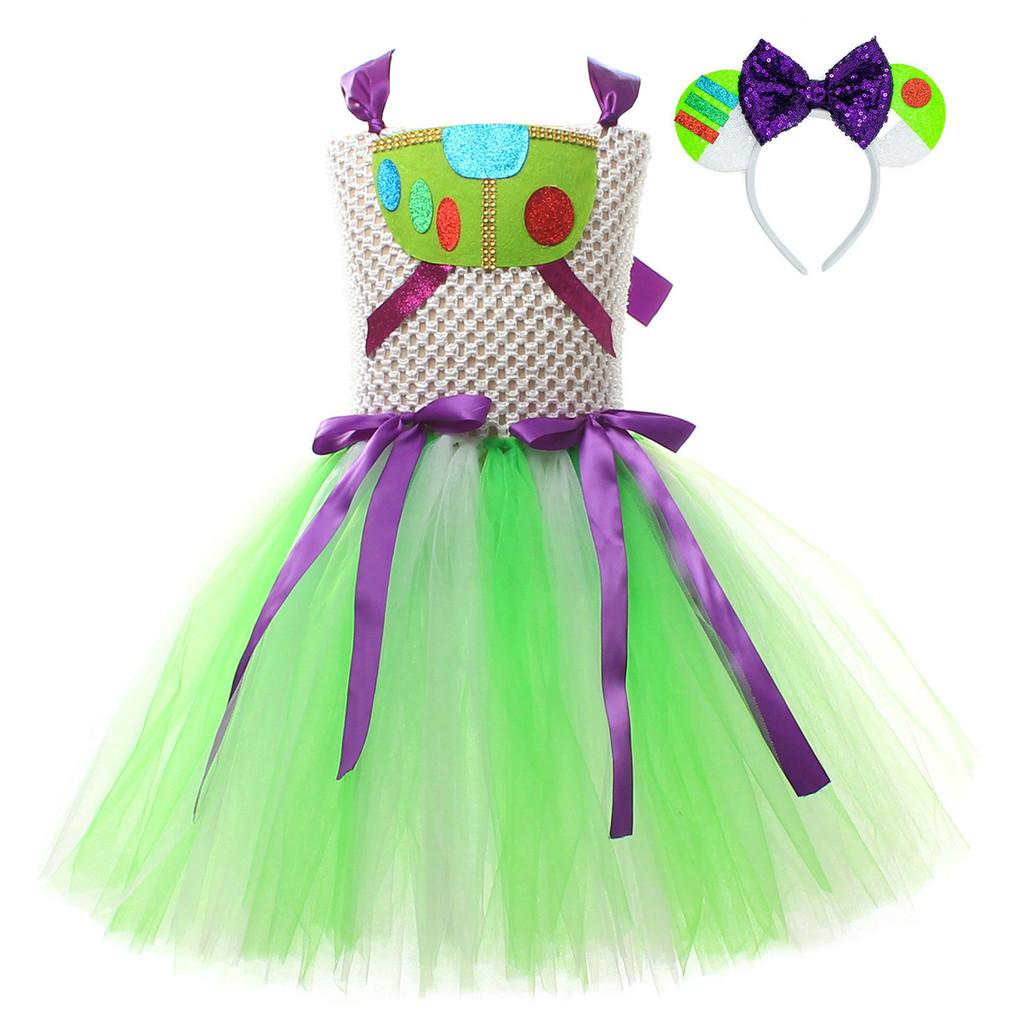 Toy Story Buzz Lightyear Toddler Girl Cosplay Dress With Tulle Skirt For Halloween Party