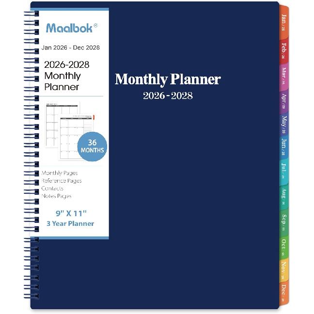 2026-2028 Monthly Planner/Calendar - 3 Year Monthly Planner 2026-2028, Jan. 2026 - Dec. 2028, 9   x 11  , Calendar Planner with 36 Months Tabs, 26-28 blue