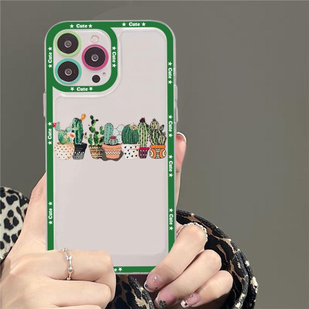 Cartoon Art Summer Cactus Phone Case For Samsung S 20 21 22 23 Lite Plus Ultra Clear Mobile Cover Funda