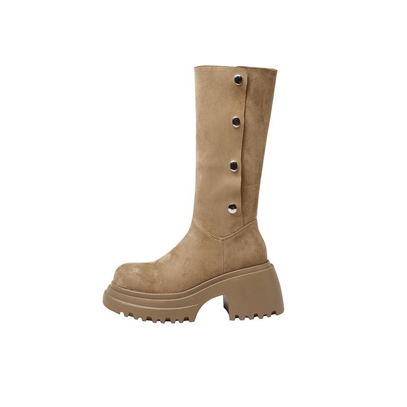 Kleine dicksohlige Herbst- und Winterkleidung runder Kopf dicker Absatz erhöhend Stapelstiefel Wildleder verdicktes Fell warme Schneestiefel Damen