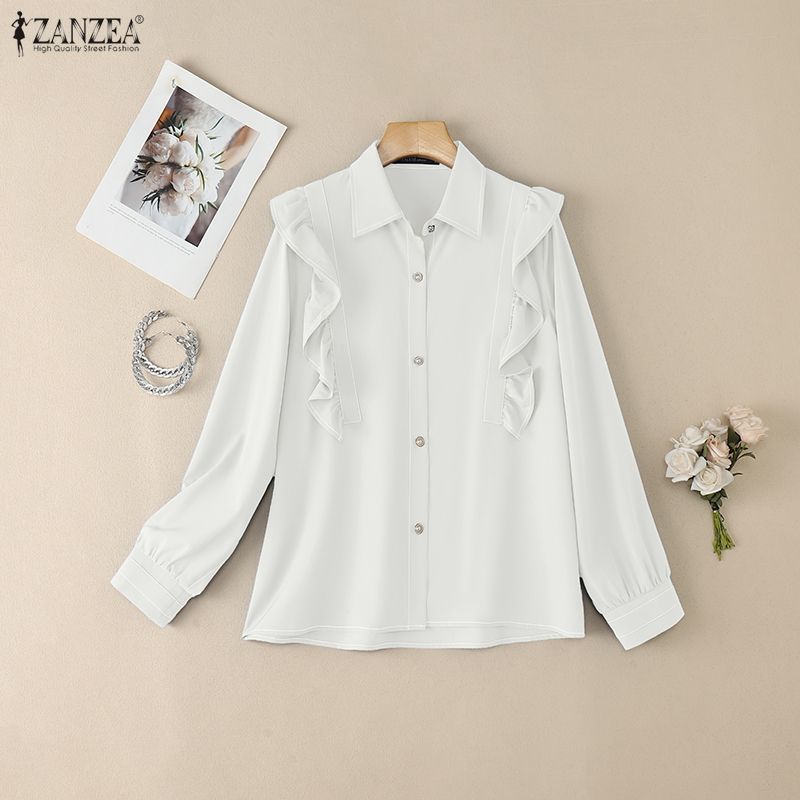 ZANZEA Women Turn Down Collar Loose Casual Long Sleeve Blouse