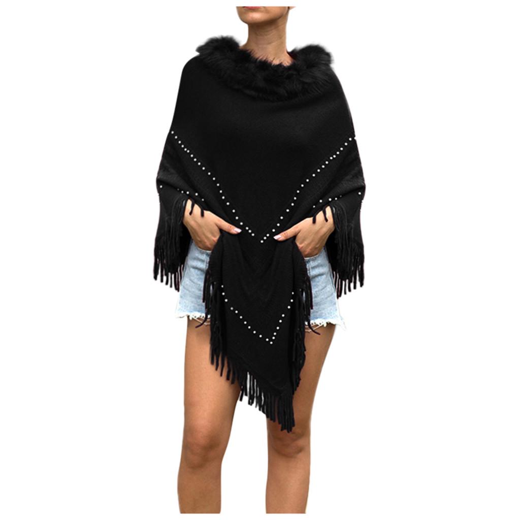 Women Winter Knitted Cashmere Capes Shawl Cardigans Sweater Coat