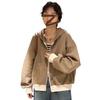 2025 Autumn-Winter Women's Patchwork Hooded Jacket: Loose Fit, Casual Zip-Up Petite Sweatshirt