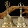 Latão Preto Artesanato Sino de Mão Grande Gravado Som Alto e Claro para Escola Meditação Igreja Sino de Bronze Presente Criativo