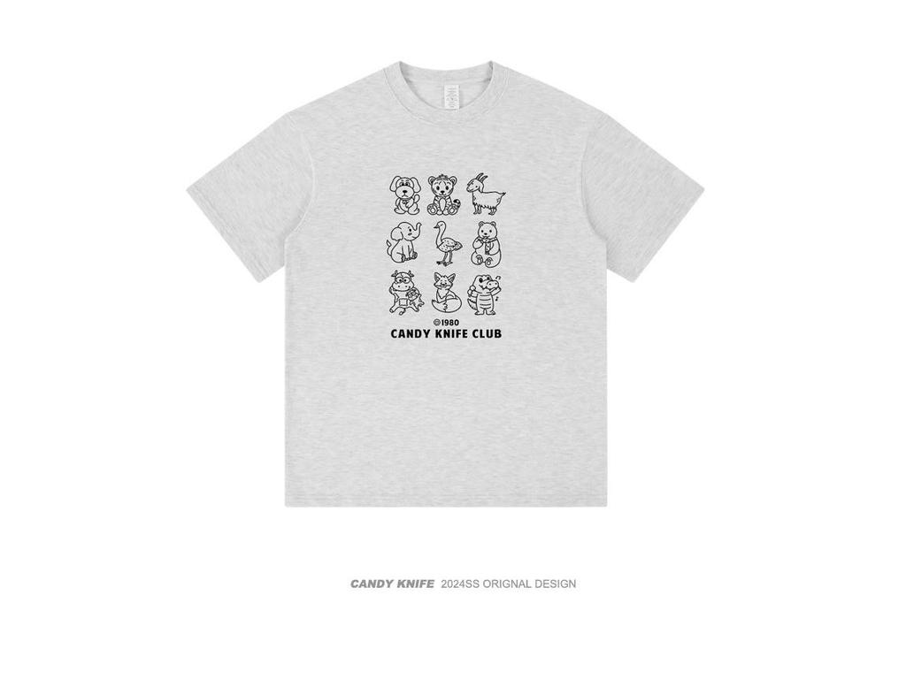 Korean Animal Print Loose Minimalist Unisex Short Sleeve T-Shirt - Summer Casual Round Neck Top