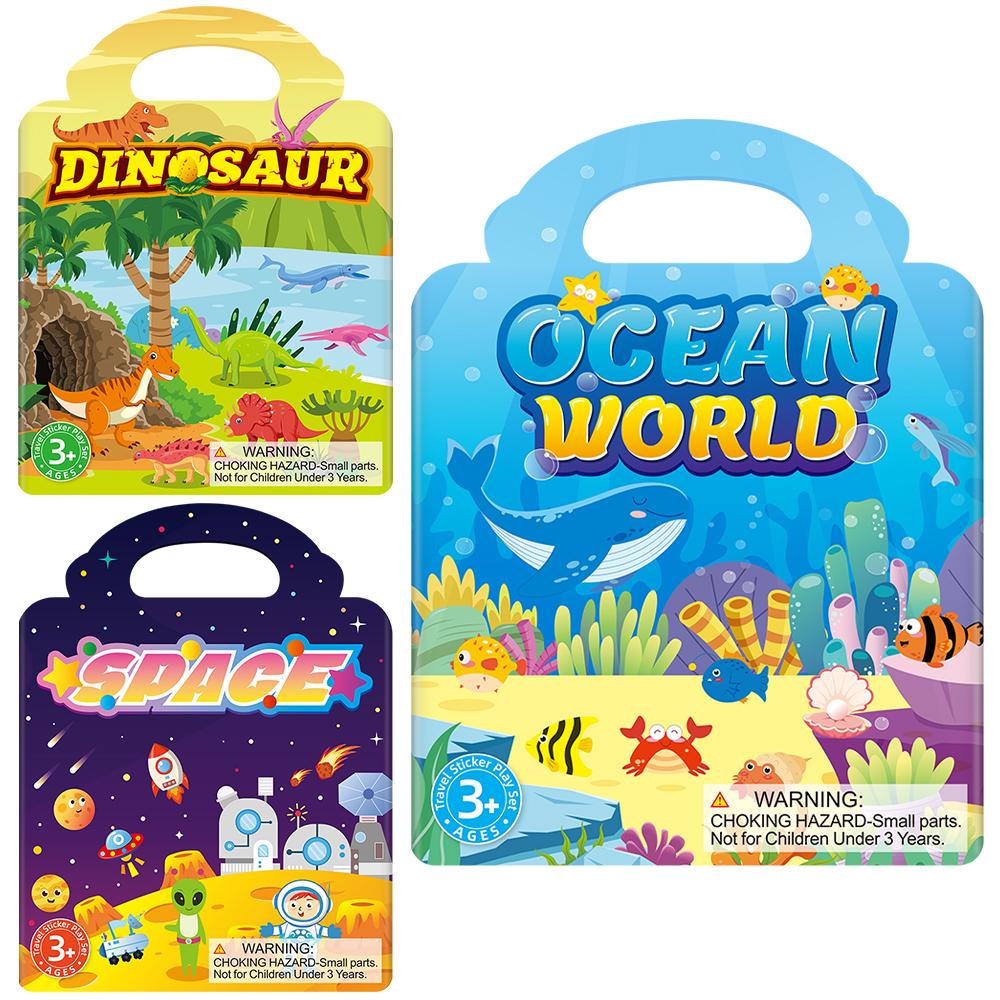 

3pcs Children Reusable Jelly Sticker Books Animal Ocean Cartoon Sticker Toy Portable DIY Paste Book Sticker Toy Gifts for Kids