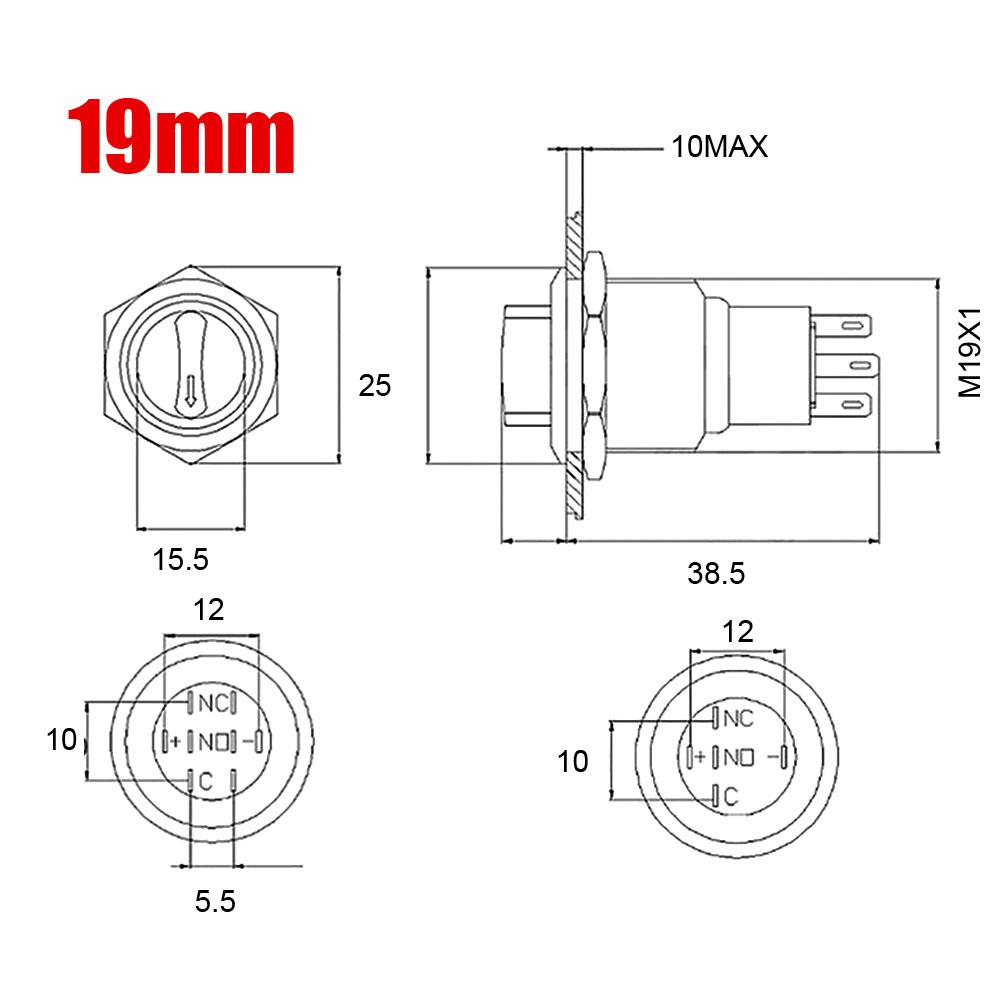 19mm Self-return Self-locking Fixation Waterproof DPDT Illuminated Metal Selector Rotary Switch 2/3 Position with LED