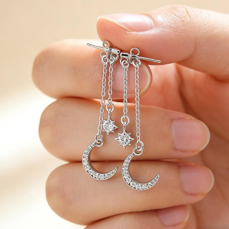 

925 Sterling Silver Vintage Earrings For Women Trendy Simple Moon Zircon Earring Jewelry Prevent Allergy Party Accessories Gift
