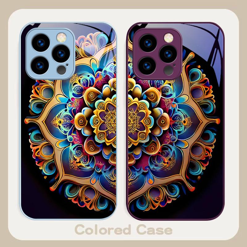 Abstract Flower Green For IPhone 16 Pro Max 15 P Lus 14 Pro 13 12 Mini 11 P Ro Max X XS 7 8 Plus 2022 Tempered Glass Phone Case