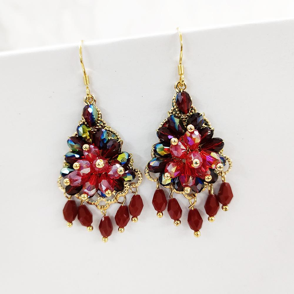 

Богемские серьги с кристаллами ручной работы, этнический темперамент, персонализированные серьги, ретро-серьги с бахромой для женщин