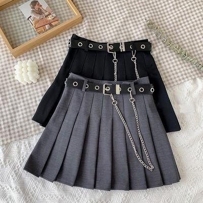 Fashion Chain Skirt High Waist and Slim A-line Skirt Hip-hop Punk Chain Belt Punk Wind Accessories Pleated Skirt