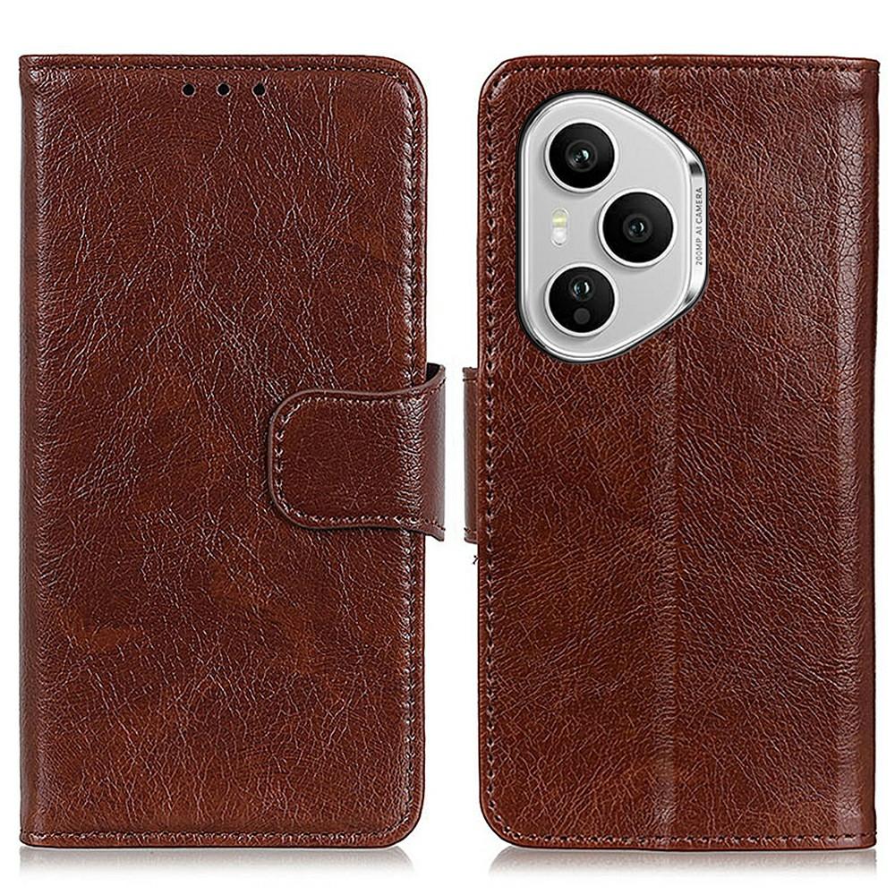 

Для Honor 400 Pro 5G (Глобальный) Чехол Кошелек из Спилковой Кожи с Текстурой Наппа и Отделением для Телефона Brown