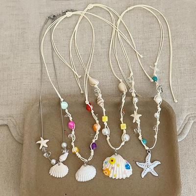 Wax Rope Starfish Shell Pearl Necklace Seaside Vacation Wind Collarbone Chain Summer Fresh and Sweet High-end Necklace Women