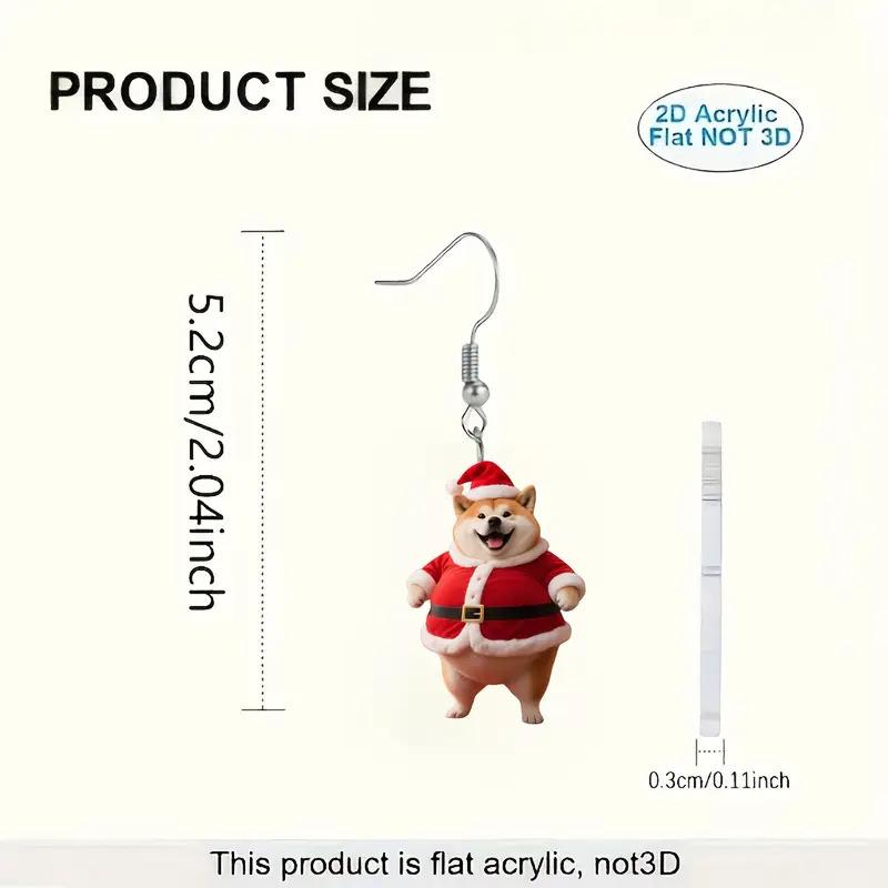 Cute Chubby Dog Christmas Earrings with Red Santa Hats