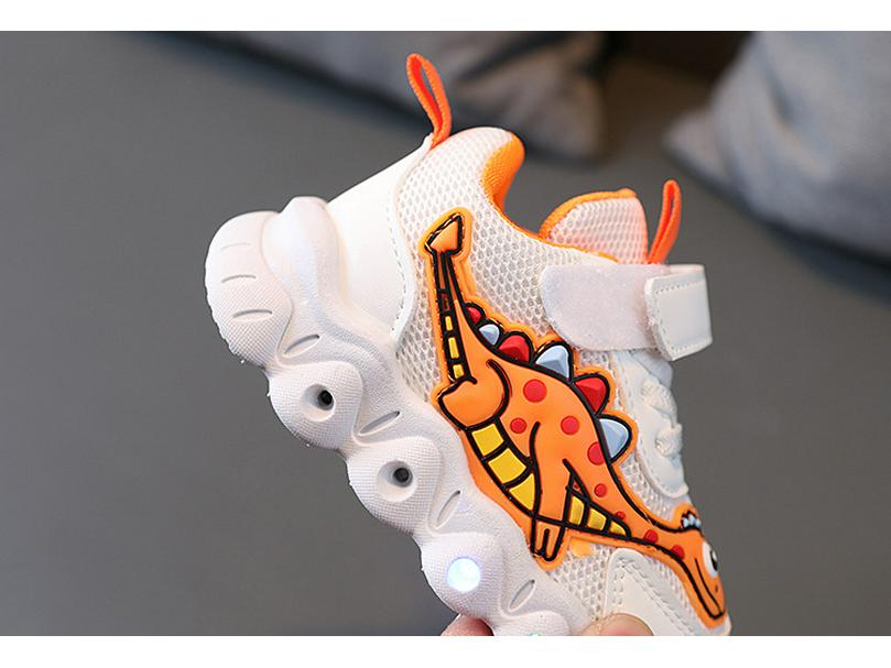 Beliebte Kinder-Dinosaurier-LED-Licht-Sneaker - Atmungsaktive Slip-on-Schuhe aus Mesh für Frühling & Herbst