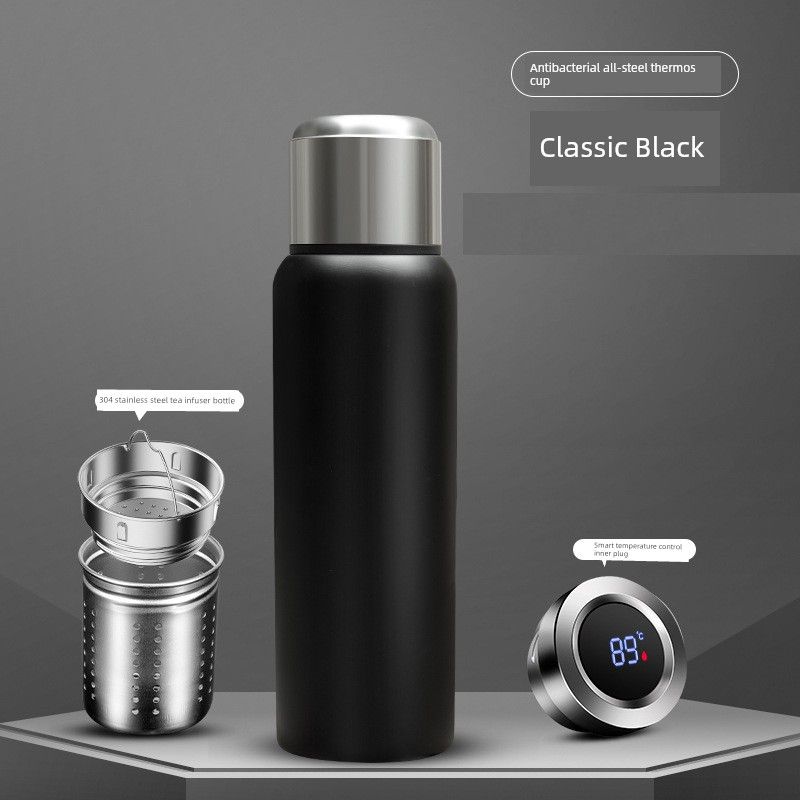 

316 Stainless Steel Inner Tank Vacuum All-Steel Thermos Pot for Men, Portable Large-Capacity Thermos Cup for Outdoor Travel and Mountaineering Black Color Temperature Display Inner Cover|600 ml