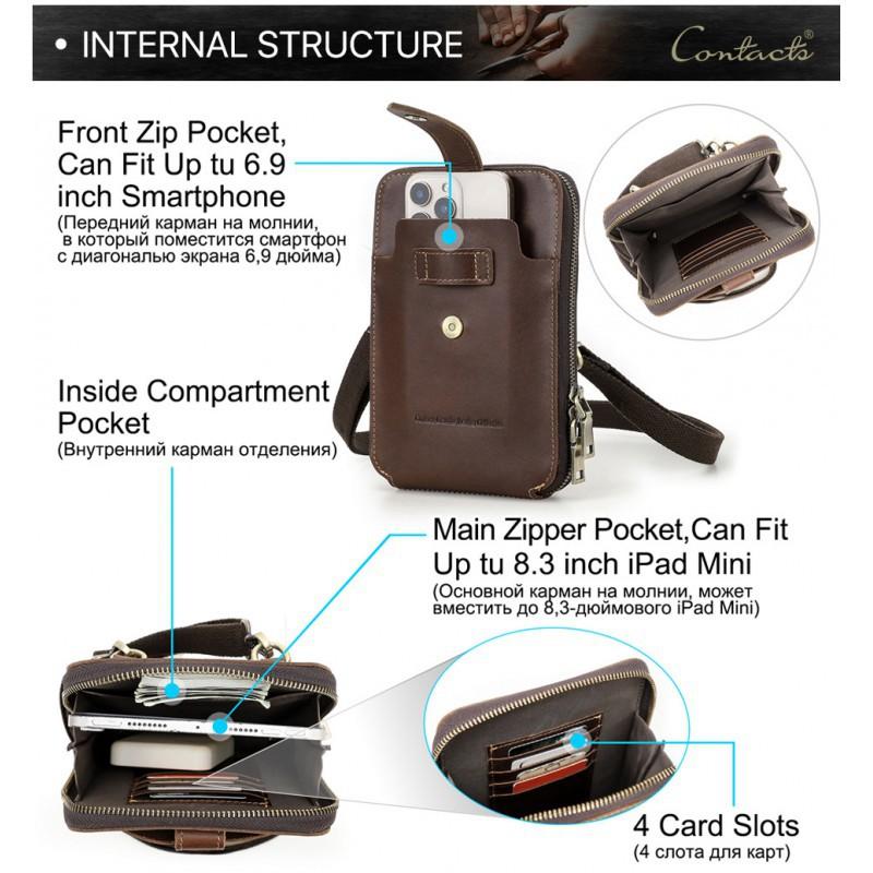 Retro Top Layer Cowhide Fashionable Large Screen Mobile Waist Bag Multifunctional Genuine Leather Men's Shoulder Crossbody