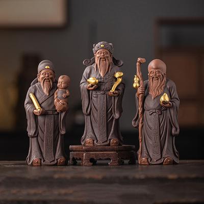 Ceramics Fulu Longevity Star Sculptures and Figurines Chinese Mythological Figures Home Room Office Wealth Luck Feng Shui Decor