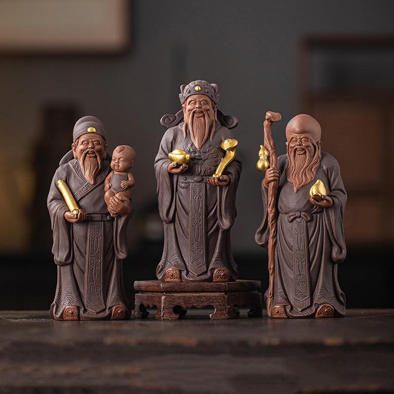 Ceramics Fulu Longevity Star sculptures and figurines Chinese mythological figures  Home Room Office Wealth Luck Feng Shui Decor