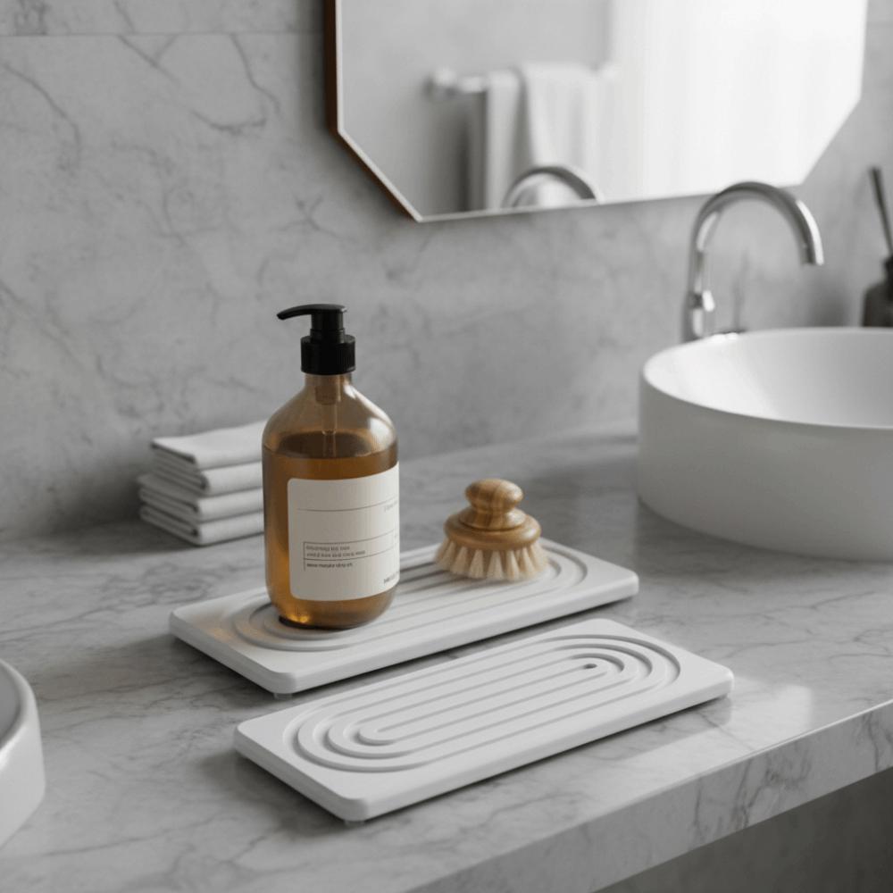 2 Piece Quick Drying Diatom Mud Bathroom Tray Non Slip Kitchen Sink Counter Tray  Soap