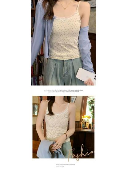 Süß-scharfes Blumen-Spitzen-Camisole in Übergröße: Schlankmachendes, ärmelloses Frühjahrs-/Sommeroberteil für Damen