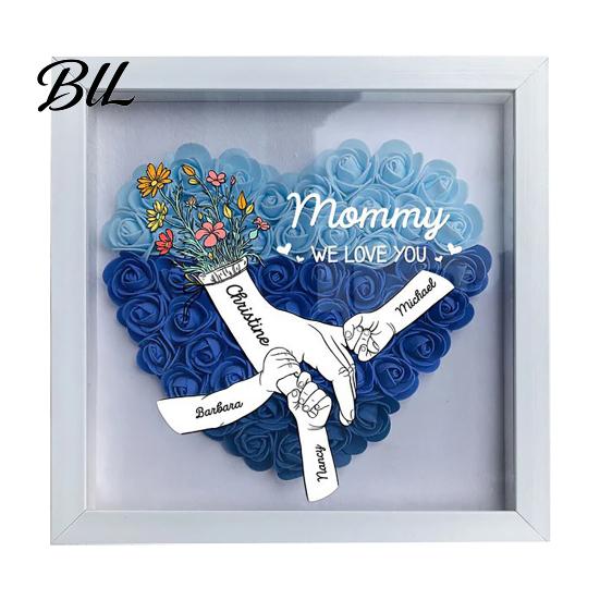 Shatterproof Acrylic Frame Personalized Mommy I Love You Flower Shadow Box Custom Names Holding Hands Gifts for Mom Grandma from Daughter or