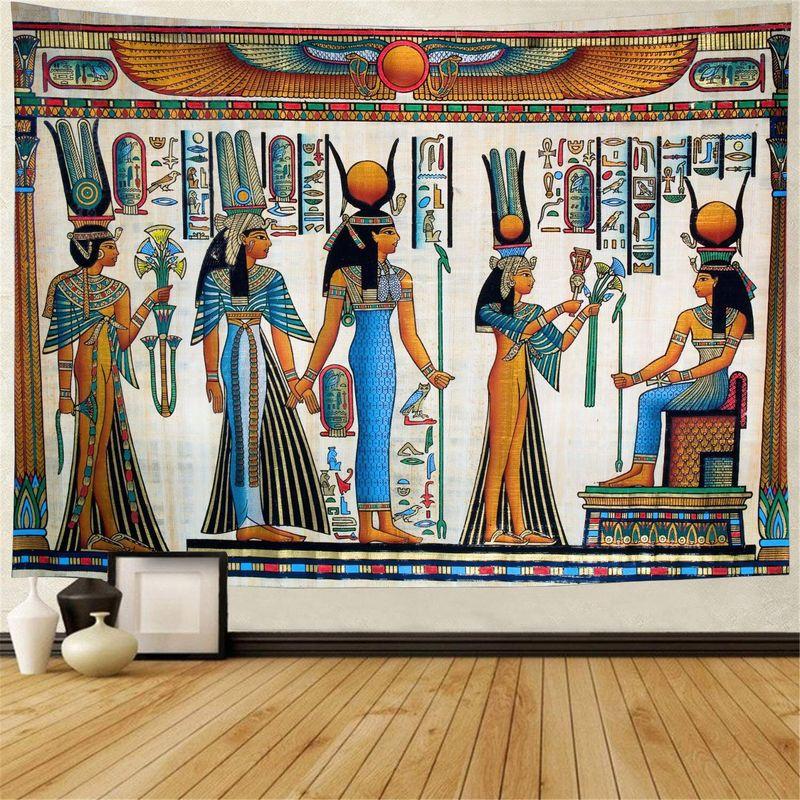 Vintage Egyptian Goddess Wall Tapestry Old Papyrus Hieroglyph Wing Sun Ancient Civilization Room Hanging Cloth Decor