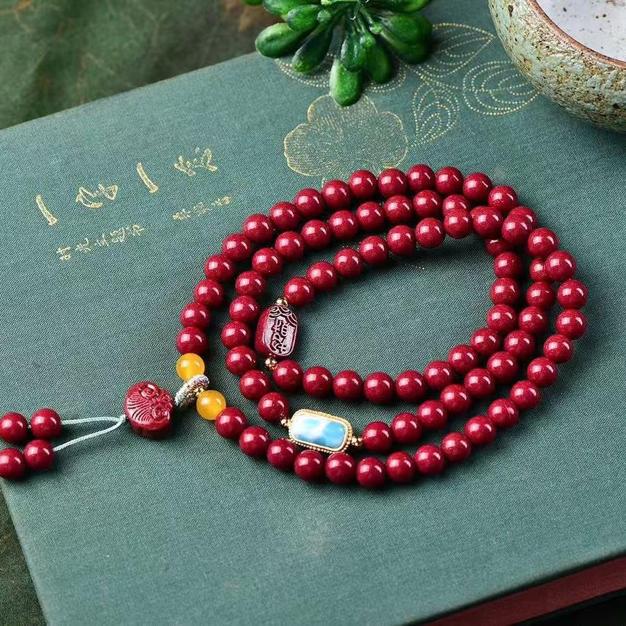 Cinnabar Purple Gold Sand Zodiac Bracelet with Multi-Strand Design 6mm