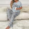 spring summer plus size 5XL Women Leopard Print Pajamas Set Two piece Sleepwear Loungewear short sleeve top and pants Pajama Women Pijama Homewear