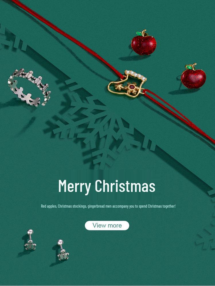 Yinziyun Christmas Apple Red Drip Oil Stud Earrings, Women’s European/American Holiday, S925 Silver.