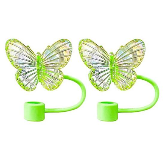 

2 шт. Крышки для соломинок в виде бабочек 10 мм, многоразовые крышки для стаканов объемом 30/40 унций, экологически чистые аксессуары для чашек зелёный