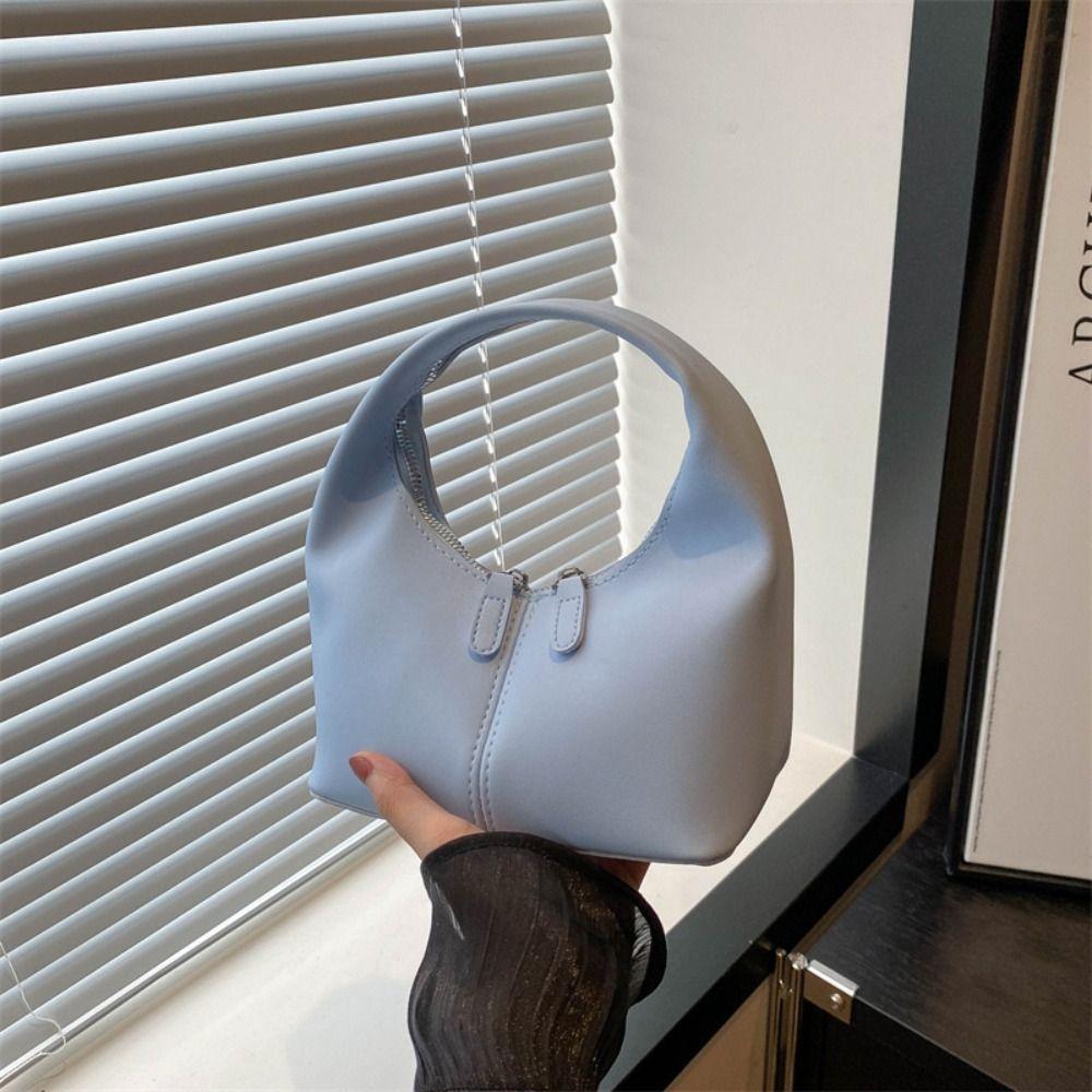 Small Bag Pu Leather Handbag Candy Color Crescent Bag Fashion Underarm Bag  Travel