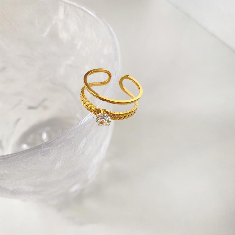 Korean Style Titanium Rhinestone Double Layer Index Finger Ring for Trendy Girls