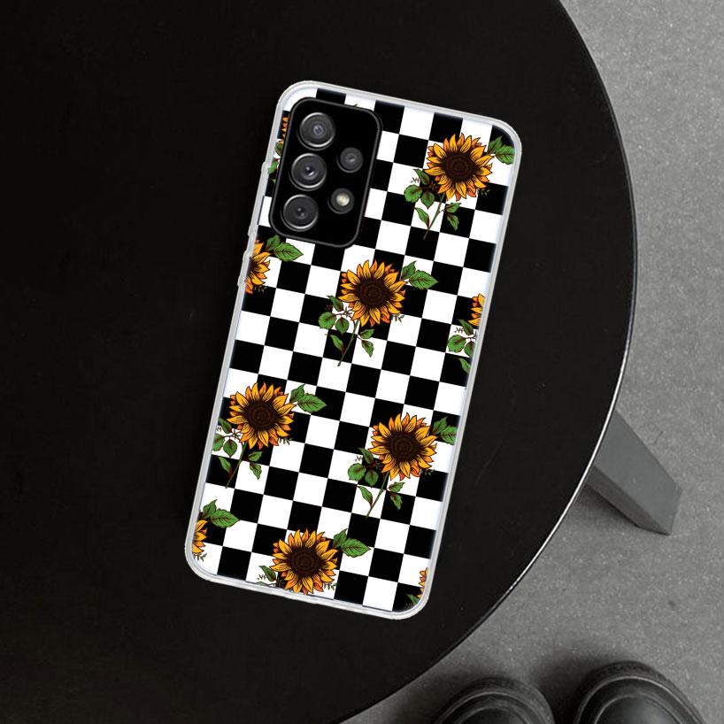 Black White Checkered Phone Case Cover For Samsung Galaxy A12 A22 A32 A52 A72 A02S A51 A50S A31 A20S A10S Note 20 Ultra 10 Plus