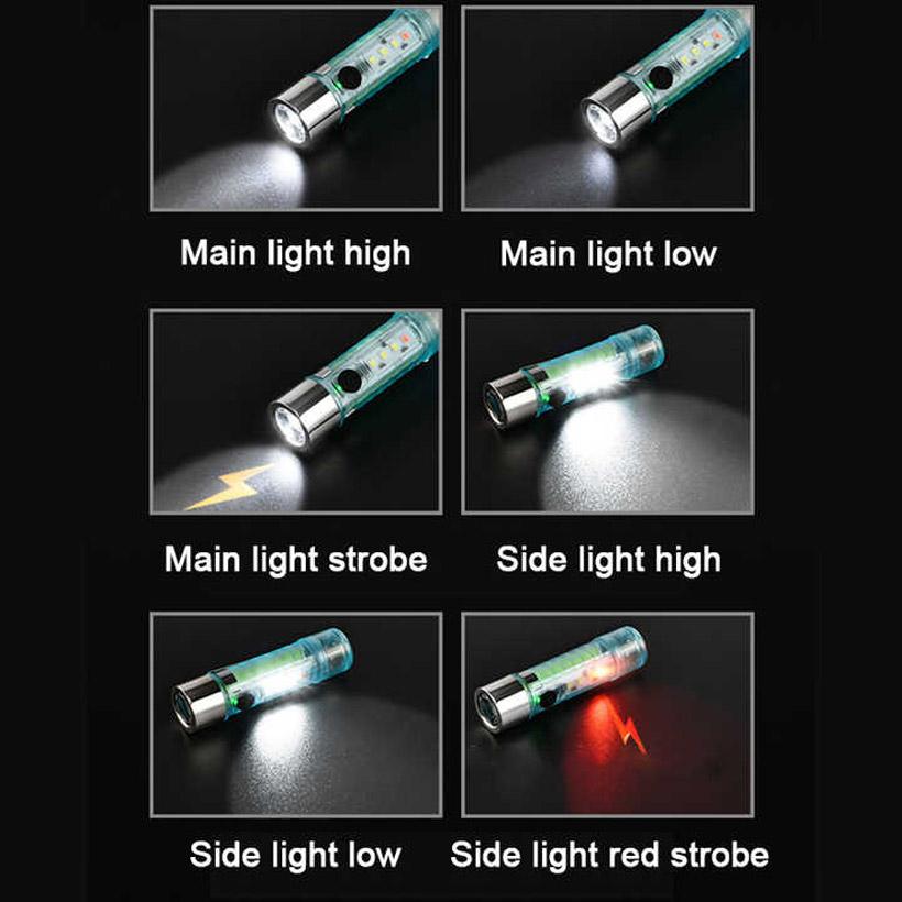 USB Rechargeable Flashlight Portable EDC Pocket Flash Light 6 Modes Outdoor Hiking Camping Mini Flashlight with Tail Magnet