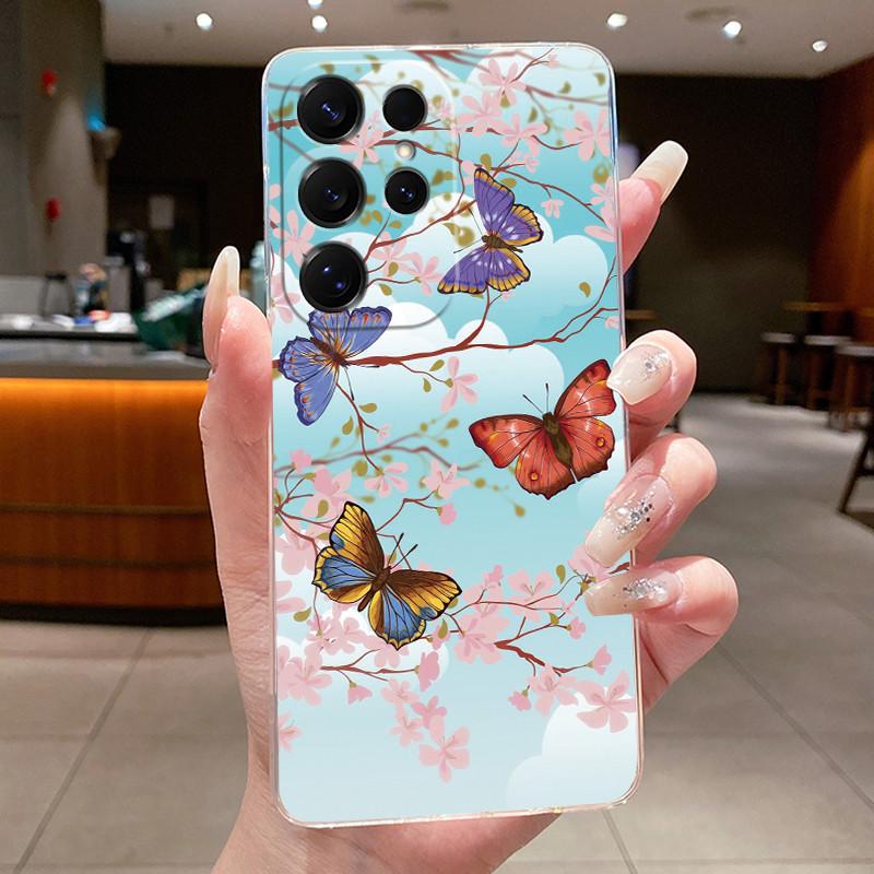 Bag Clear Case For New Hot Samsung Galaxy S26 Ultra S26 edge S 26 Plus Cover Luxury Pretty Butterfly Flower Soft TPU Phone Cases