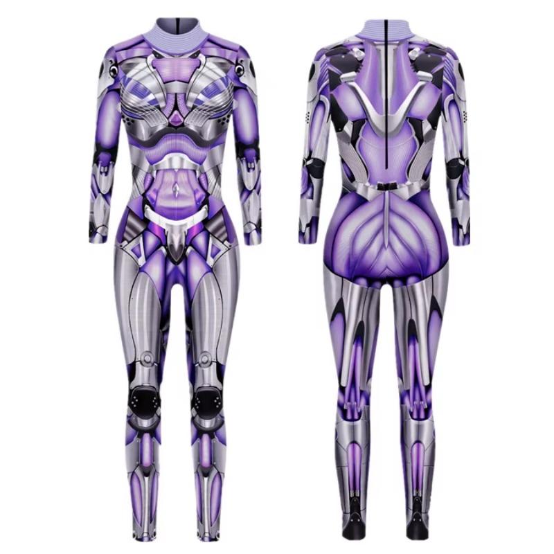 New Robot Armor 3D Digital Print Muscle Bones Tights Zentai Women's Halloween Party Cosplay Sexy Bodysuit 2024
