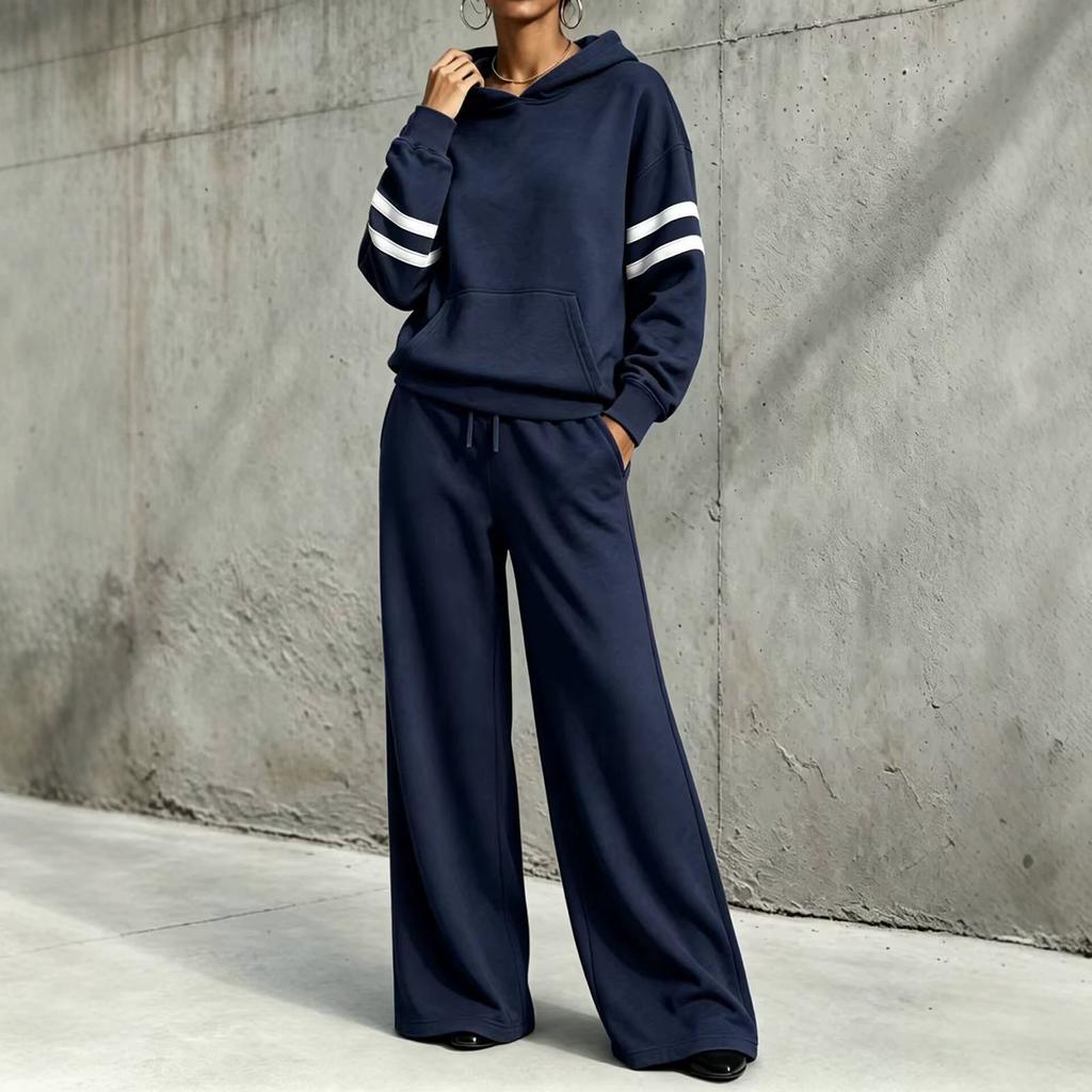 Women's Two Piece Outfit Hooded Sweatshirt Wide Leg Pants Casual Sporty Set