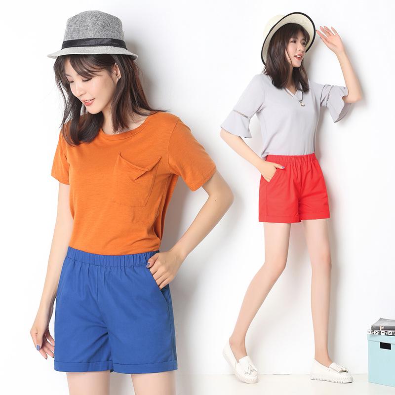 Women's Candy Color Elastic Waist Beach Shorts - Plus Size, Loose Fit, Wide Leg, Summer Home & Sports Cotton Leggings