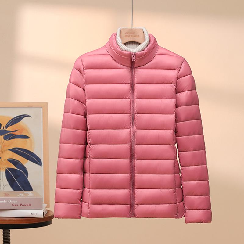 Korean Style Womens Lightweight Cotton Down Jacket Loose Fit Short Hooded Stand Collar Autumn Winter Coat