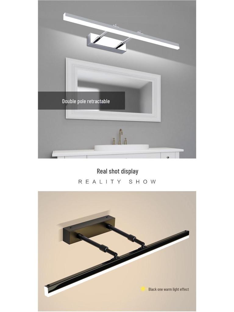 Nordic Minimalist LED Vanity Light, Telescopic Mirror Cabinet, Punch-Free, Three-Color Wall Light for Bathroom