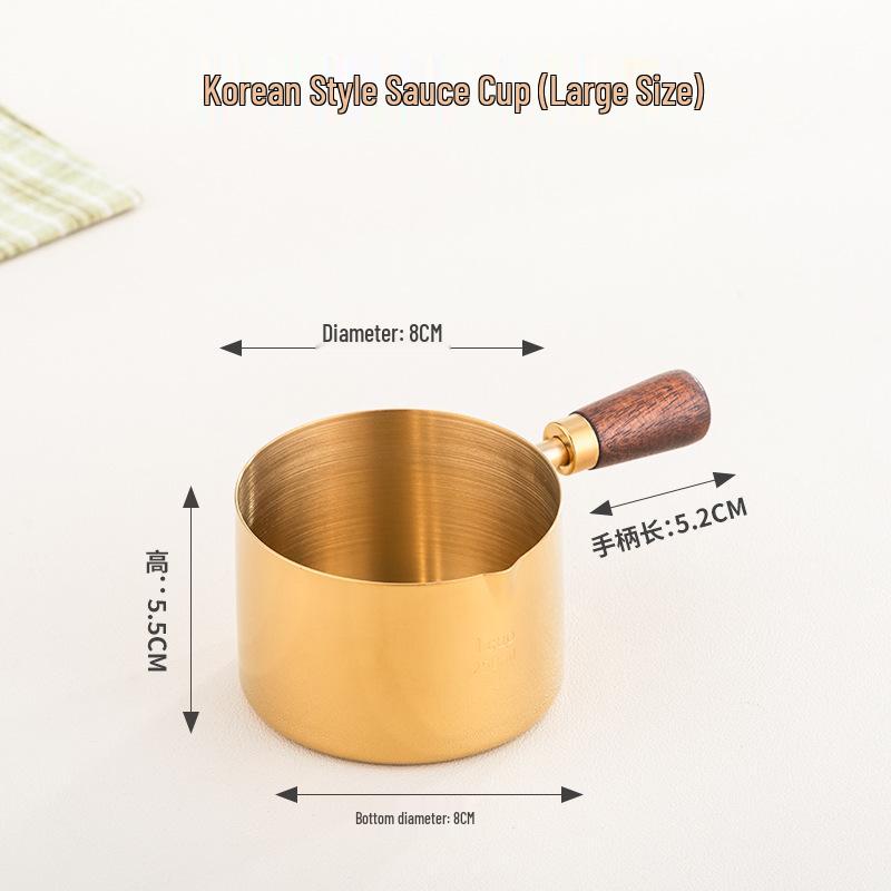 304 Stainless Steel Wooden Handle Sauce Measuring Cup for Western Cuisine