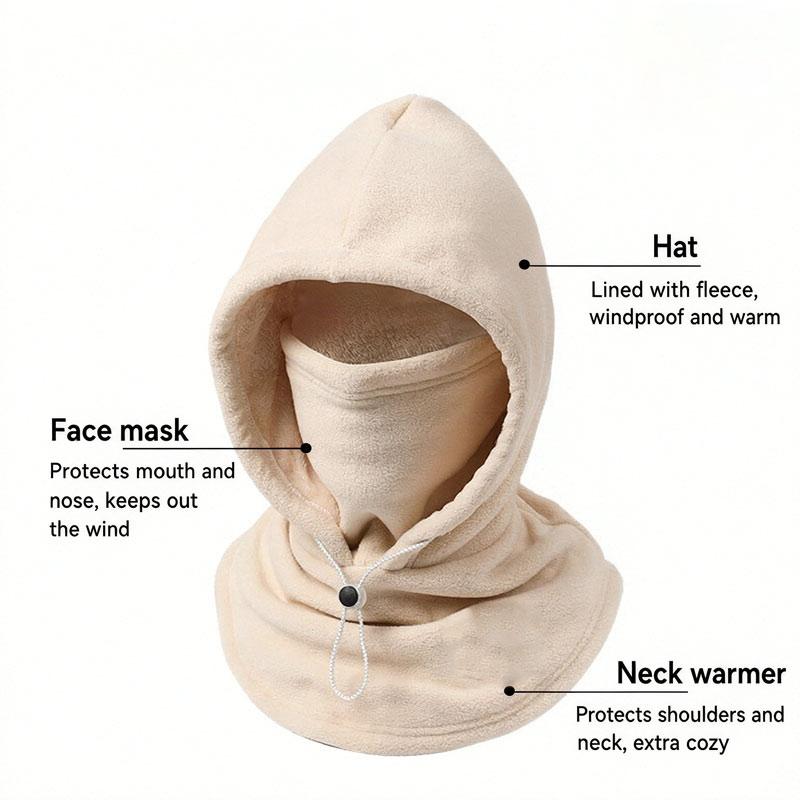 3-i-1 Fleece Dubbellager Integrerad Mössa Vindtät Varm Vinter Flanell Varm Maskmössa Balaklava Huva Fodrad med Fleece 360 Full Täckning