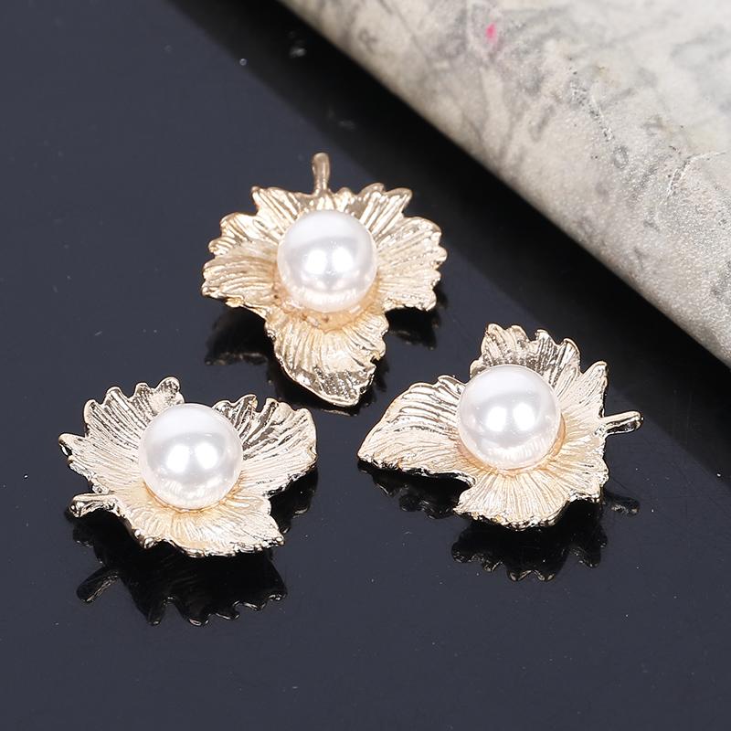 

Engood 100Pcs Gold Maple Leaves Pearl Rhinestone Buttons Sewing Trim Embellishments Craft Buckles DIY Hair Wedding Decoration золотий