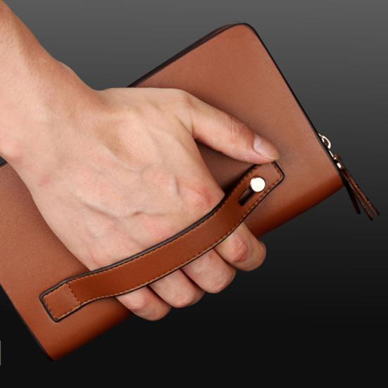 Homens Faux Couro Duplo Zíper Carteira Bolsa Porta-Dinheiro Clipe Clutch Bolsa de Mão